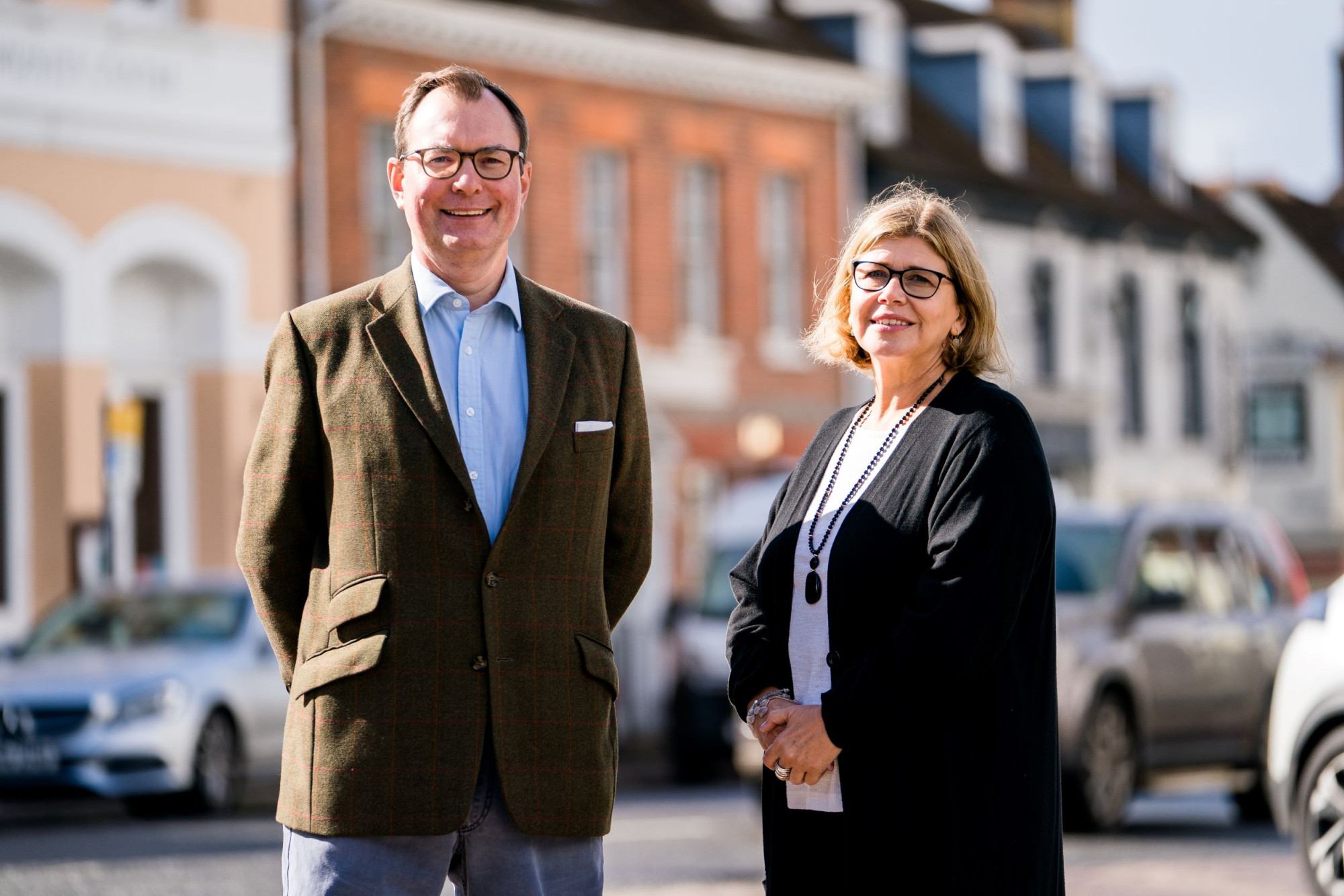 Paul Willans and Nicky Mowat of AJB Wealth enjoy their new surroundings in Alresford, Hampshire