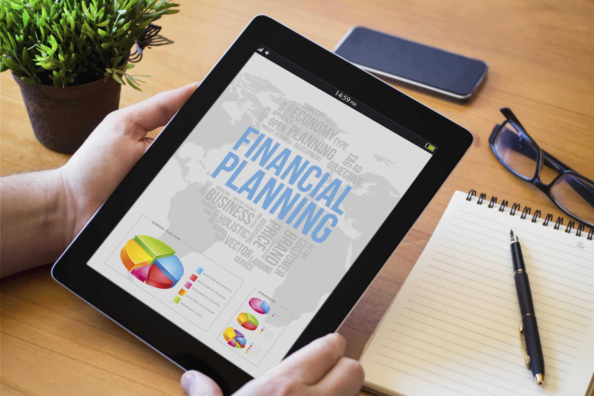 A client explores financial planning options on his tablet