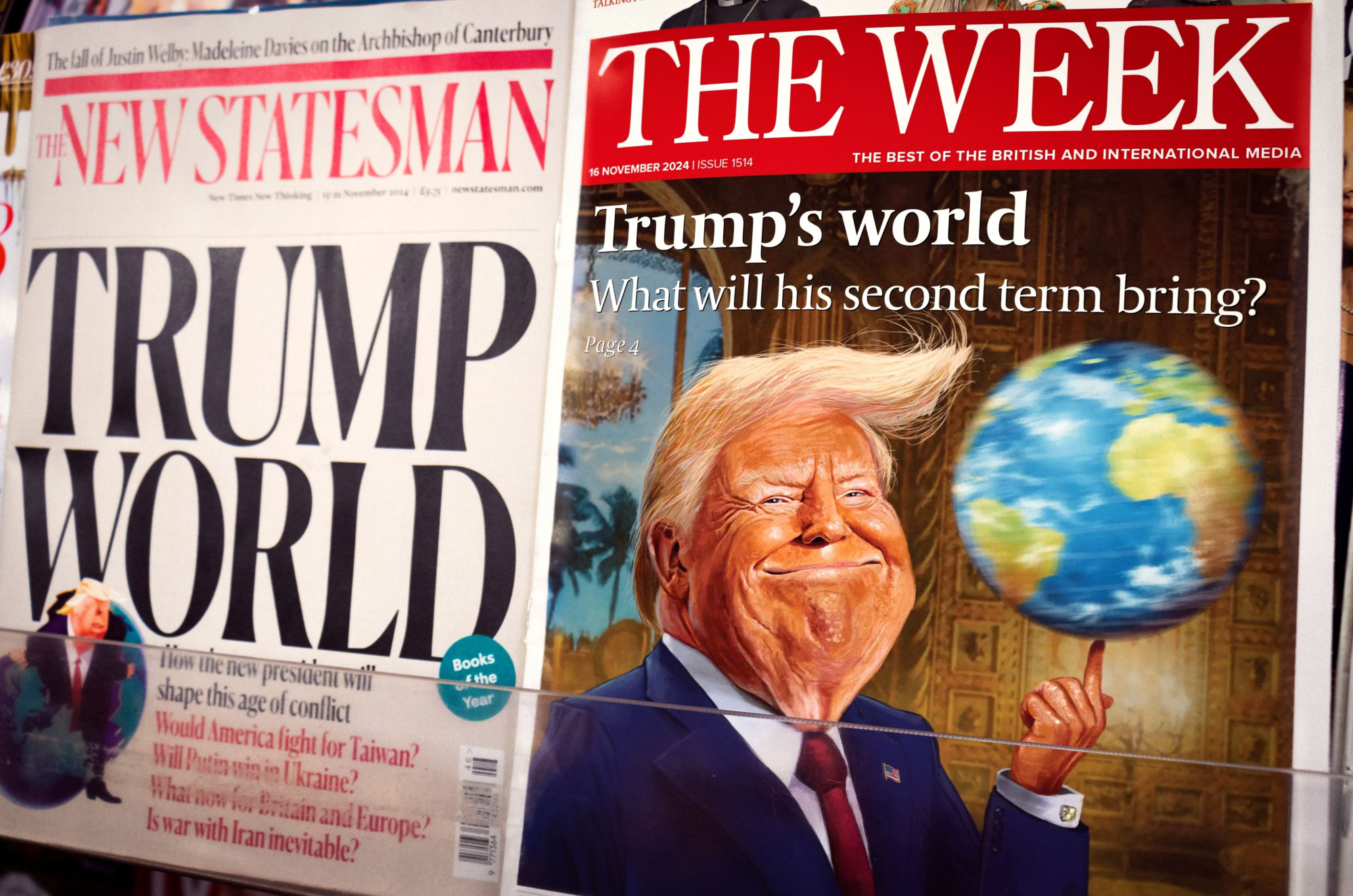Covers of The Week and New Statesman following the election of Trump in 2024. They ask what his second term will bring?